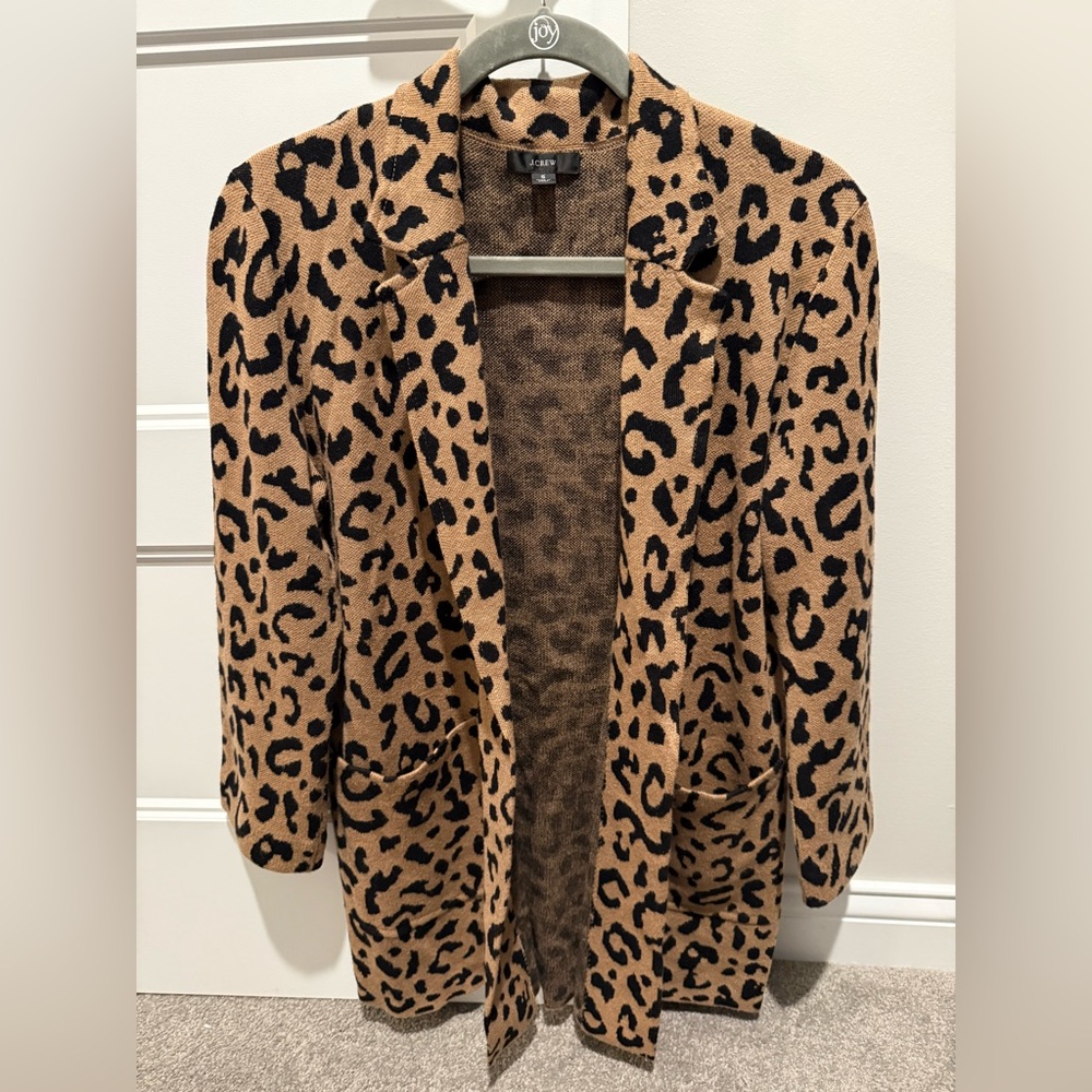 J Crew Sophie open-front sweater-blazer in leopard, size S